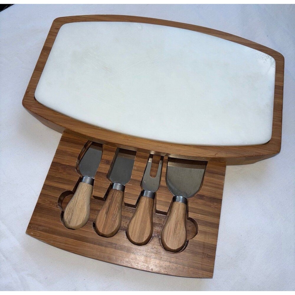 Elegant bamboo cheese board with a white top